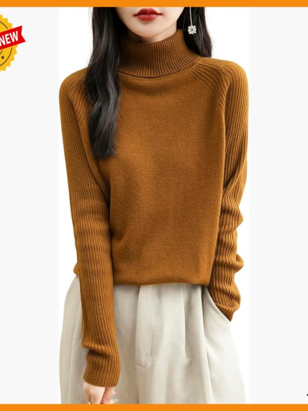 Women's 100% Merino Wool Turtleneck Sweater Raglan Sleeve Warm Soft